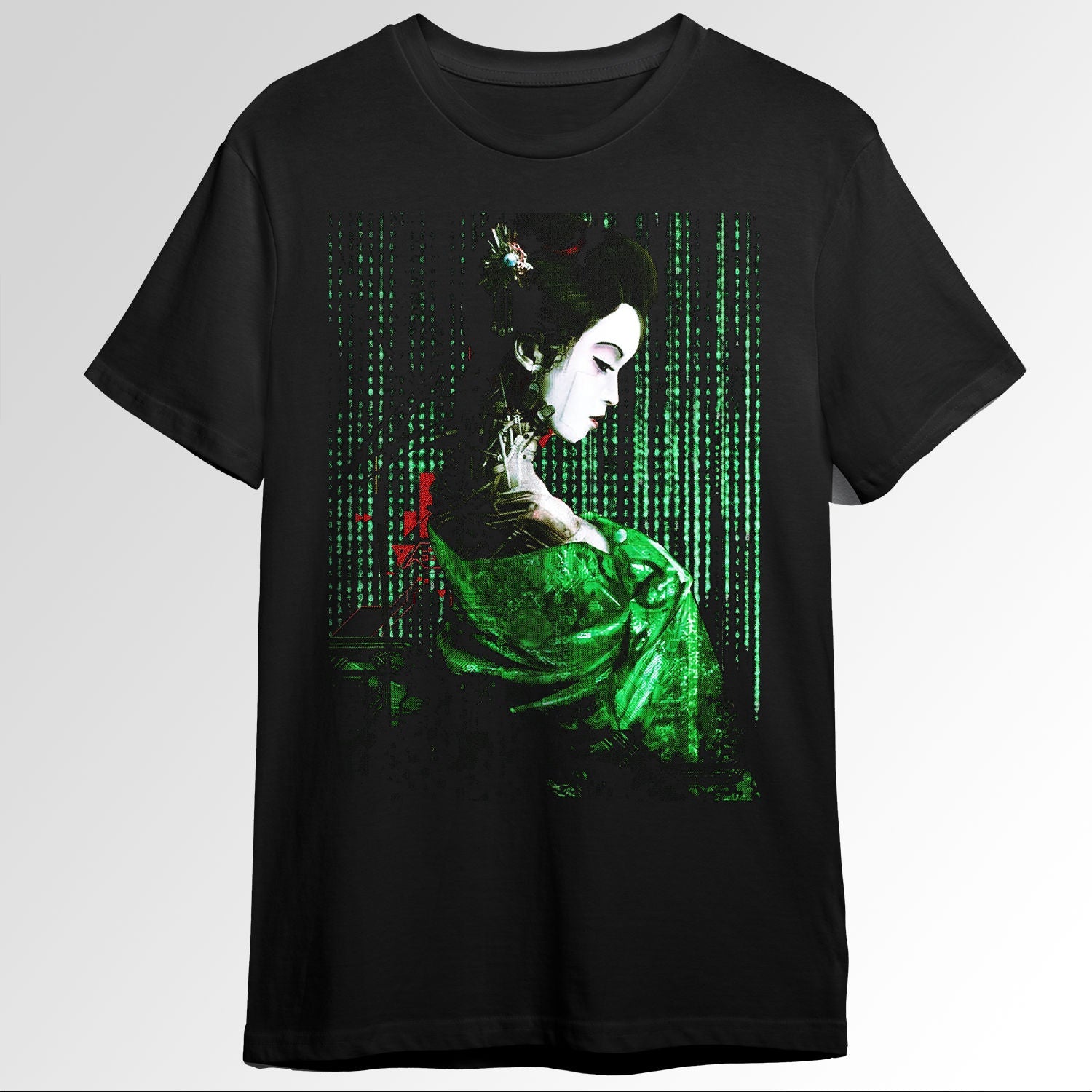 Cyberpunk Geisha Matrix Code Glitch Japanesewave 0446