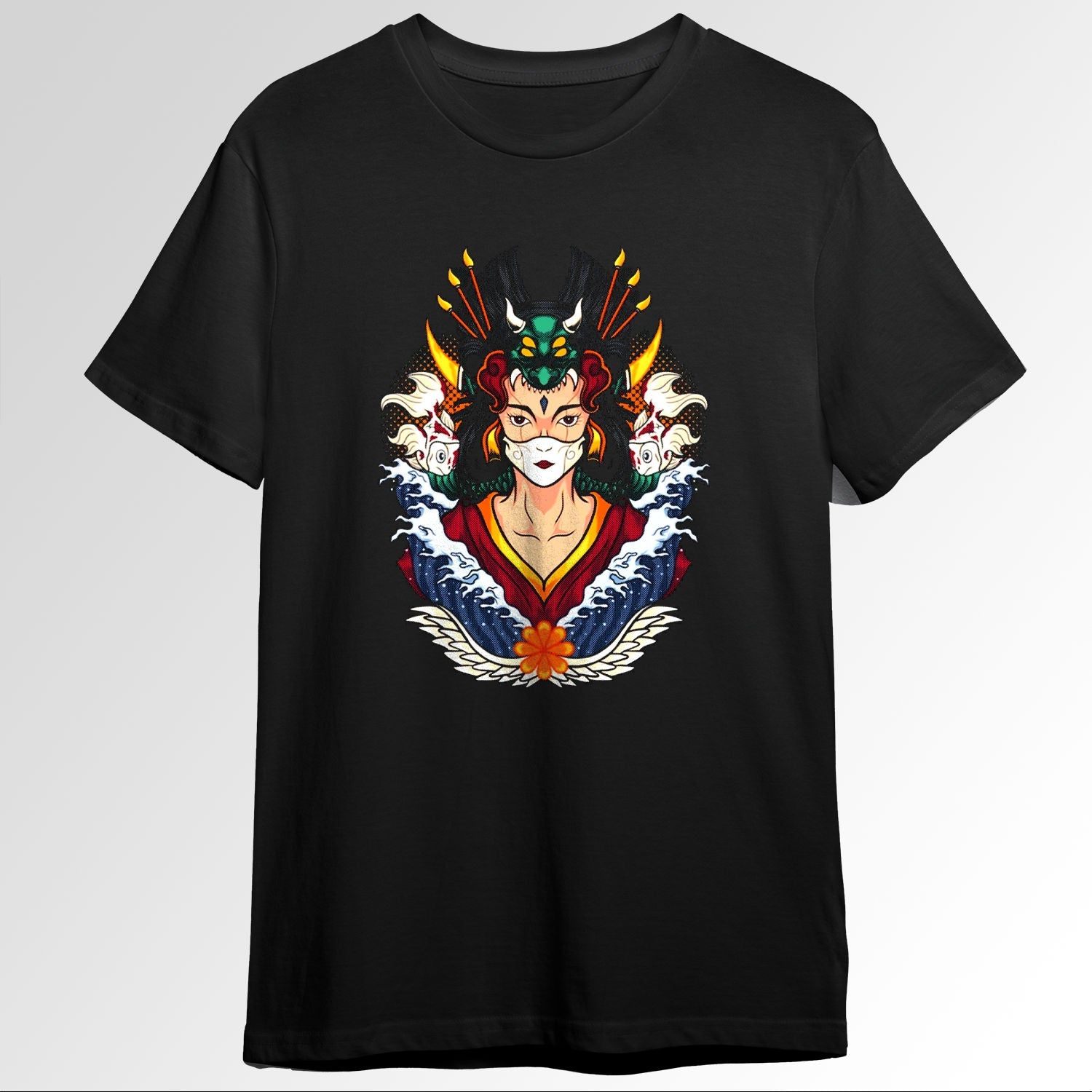 Japanese Geisha Art with Waves Design 74624276
