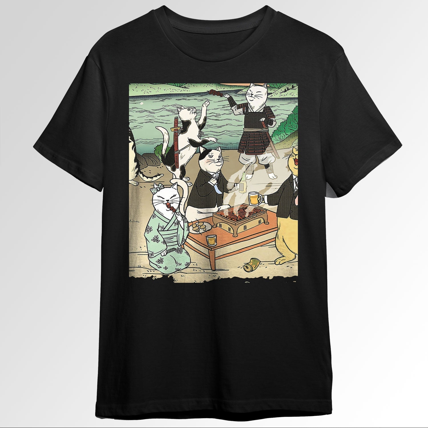 Japanese Samurai Cats Ukiyo e Traditional Wok Art0688
