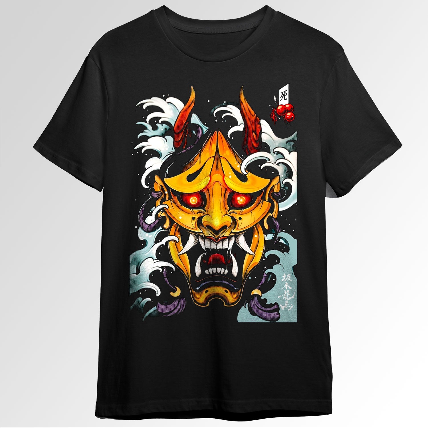 Japanese Samurai Demon Mask Waves Ornament C 88884770