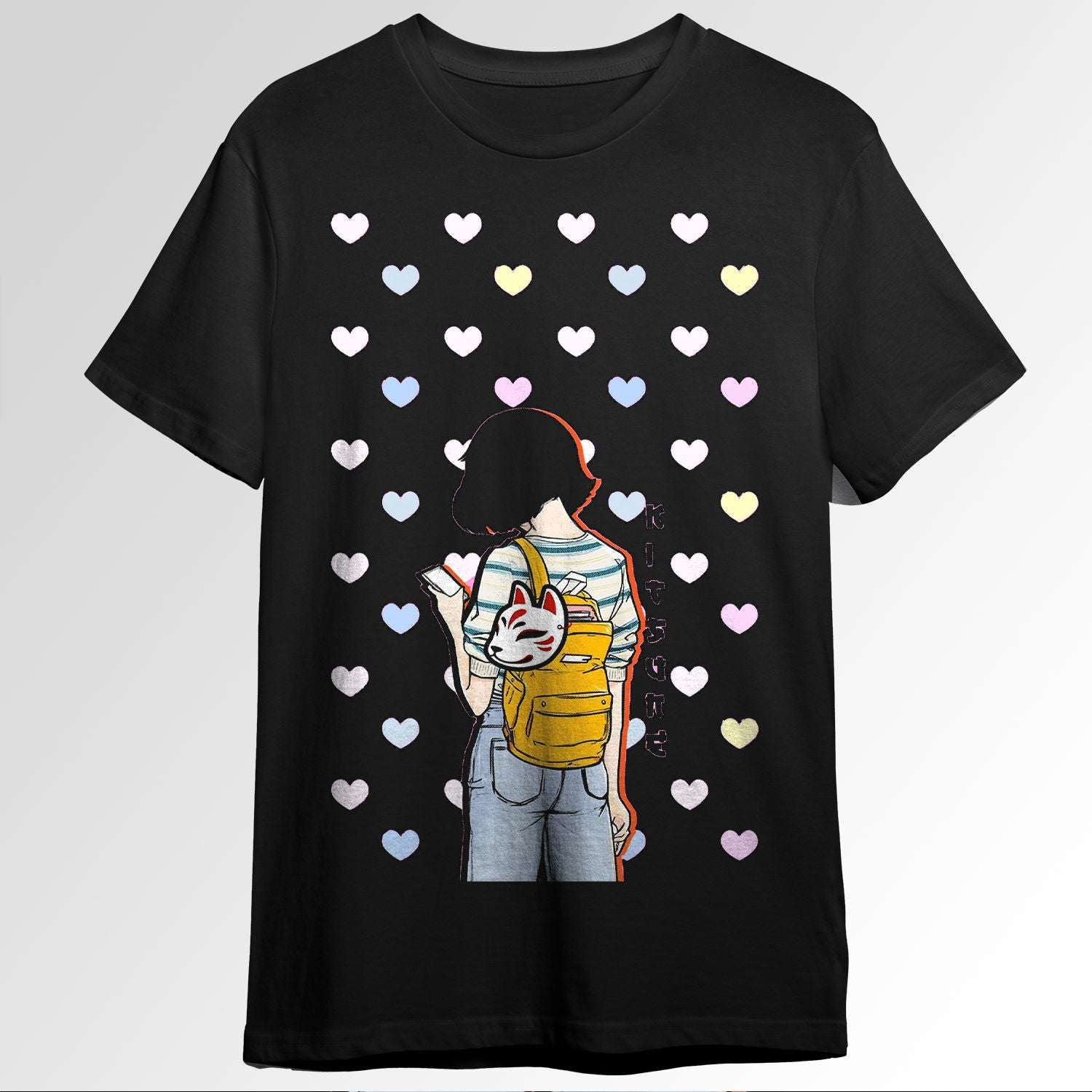 Kitsune Japanese School Girl Hearts Colorful 98987505