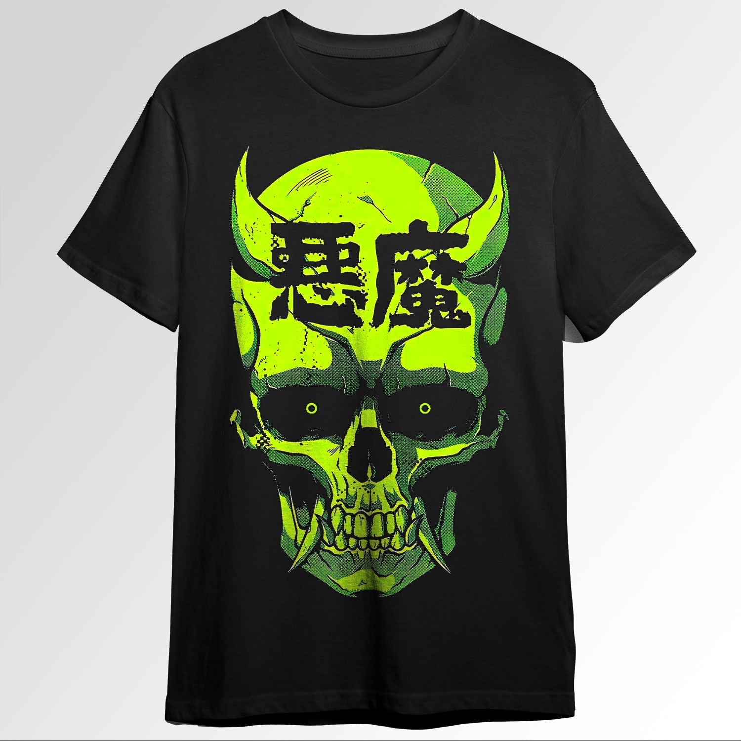 Vaporwave Japanese Cyberpunk Neon Skull Face119718270