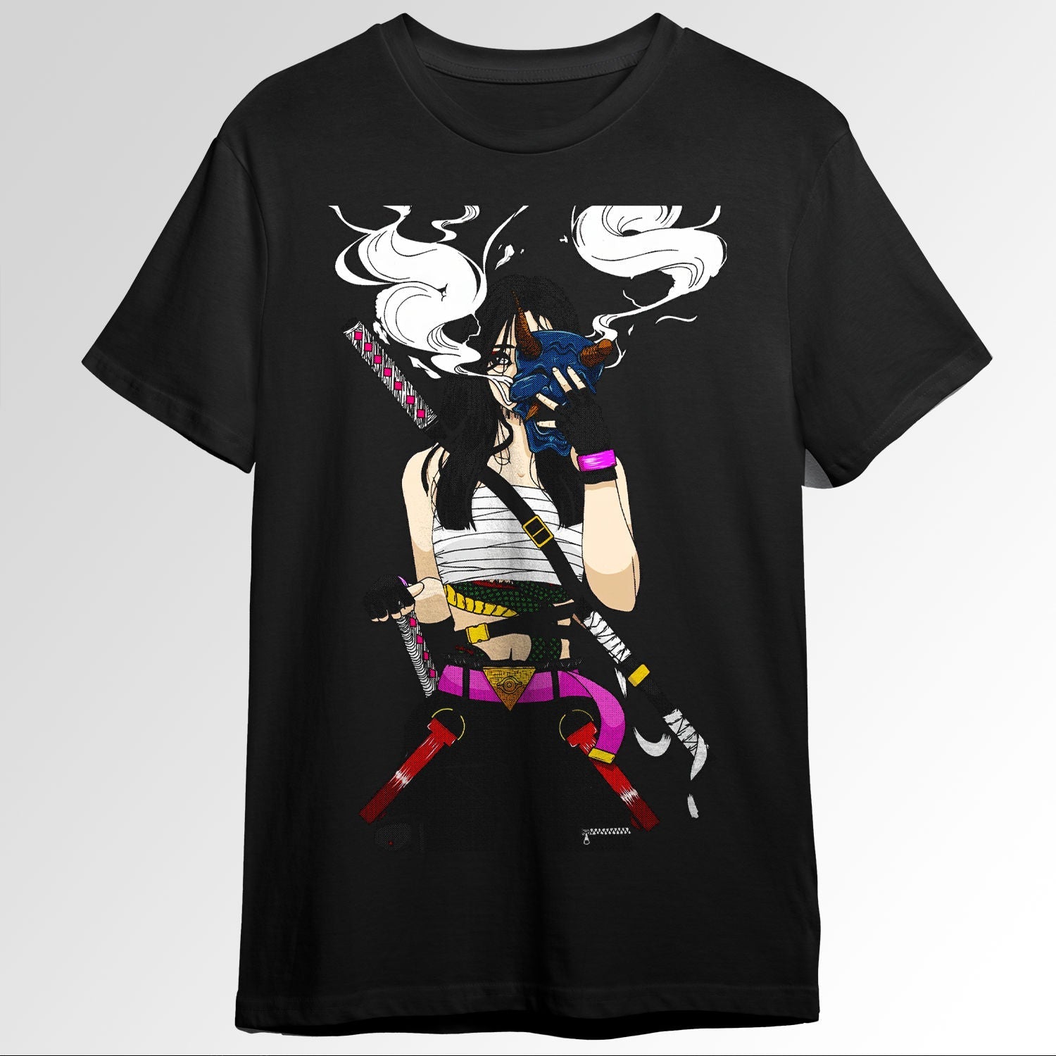 Vaporwave Samurai Girl Japanese Hannya Mask 111677785
